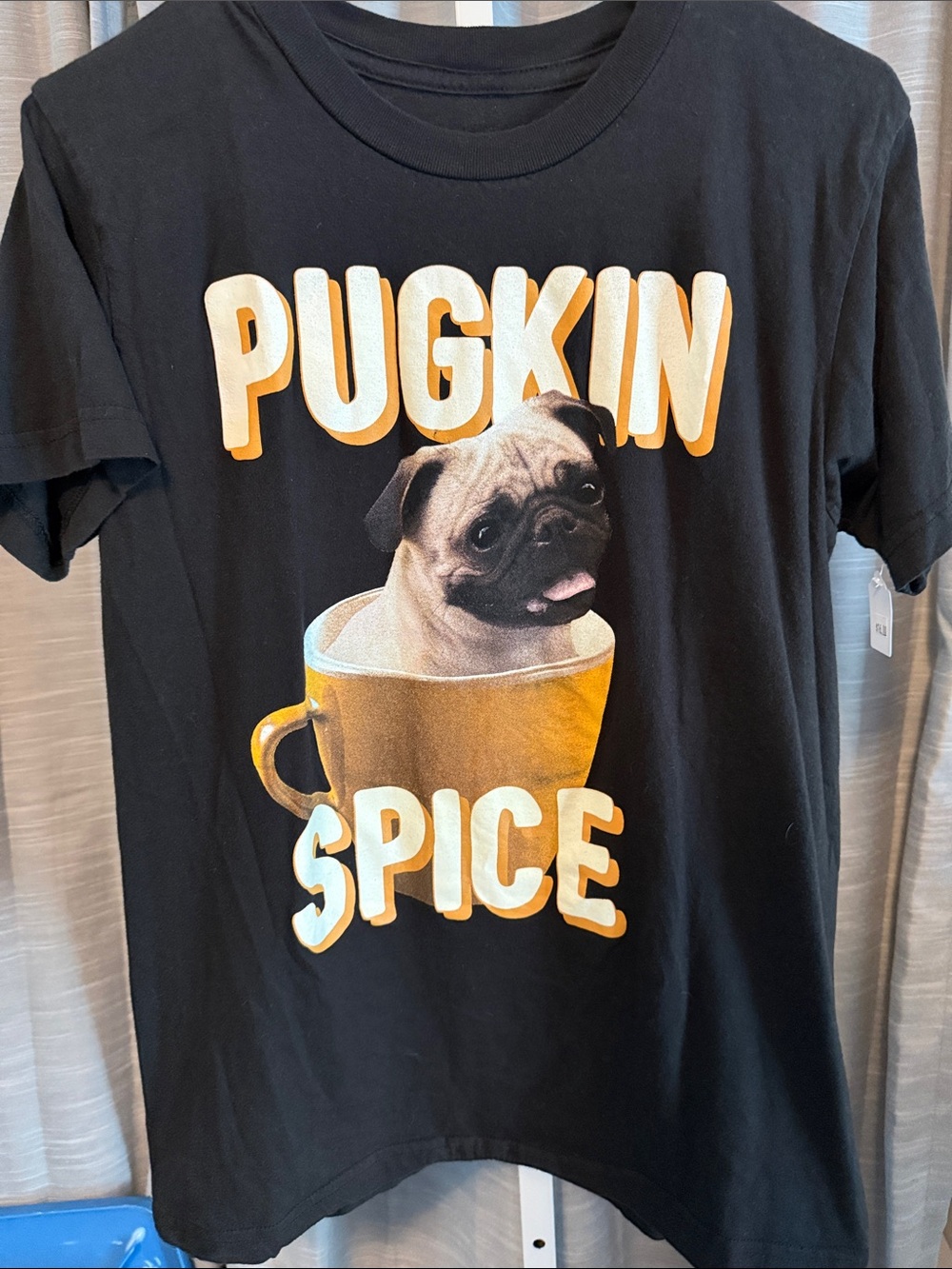 Black Matter Black Tee with Orange and Cream Pug Graphic